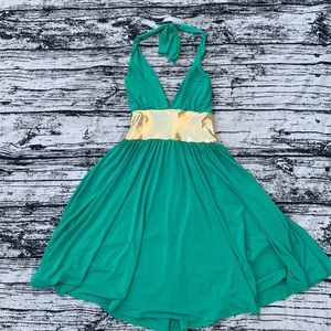 Moda International Green Gold halter stretch dress